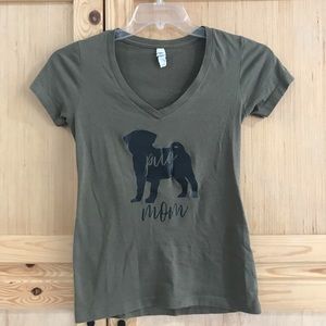 T by next level Pug mom Dog green black V-neck short sleeve graphic tee shirt